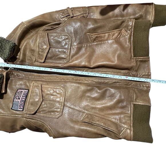 Vtg Excelled Bomber Aviator Jacket Leather Brown Men M Rider Distressed Patches - Picture 14 of 16